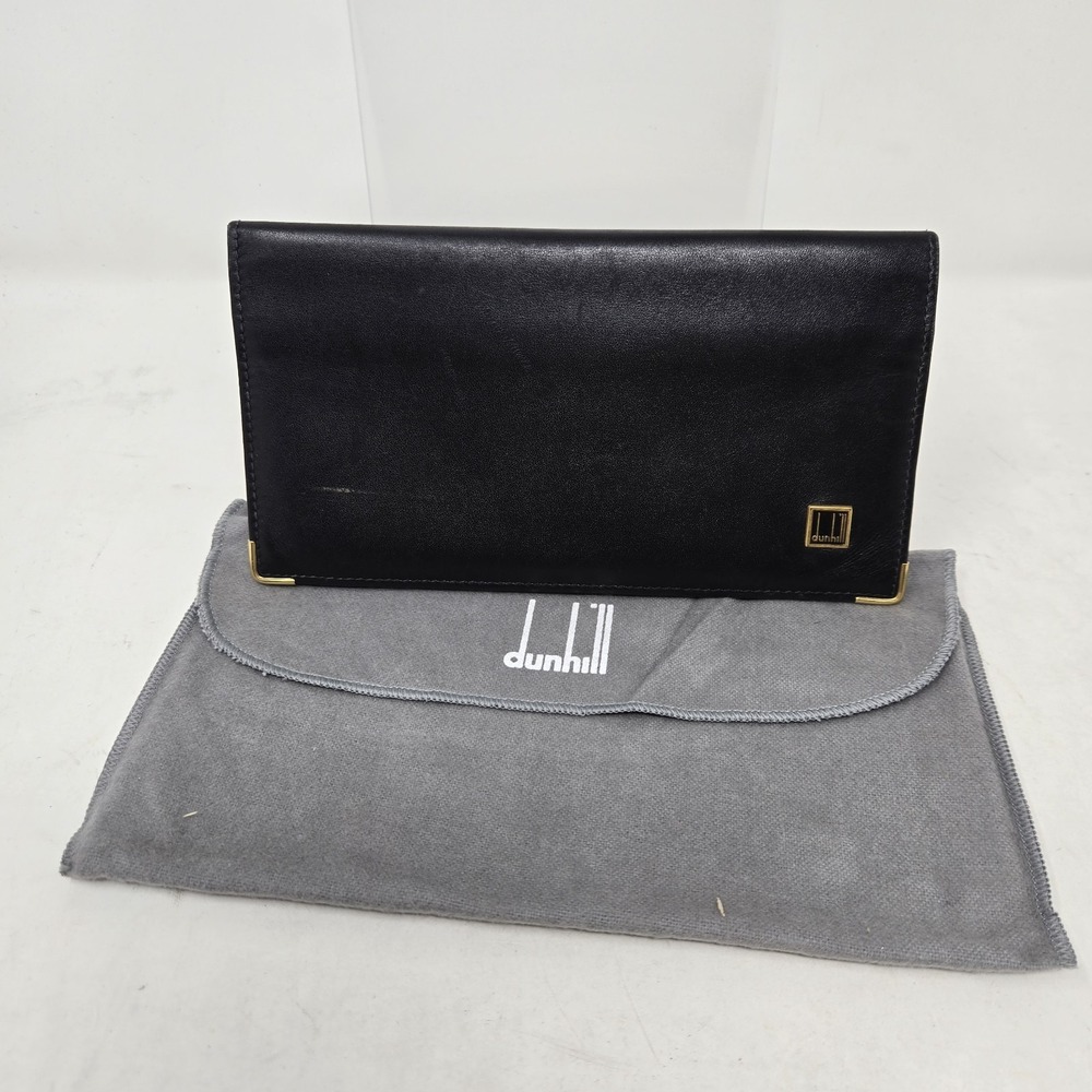 EGA Dunhill Logo Plate Leather Long Bifold Wallet Black